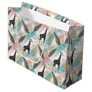 Whimsical Giraffe Polka Dot Pattern – Pastel Large Gift Bag