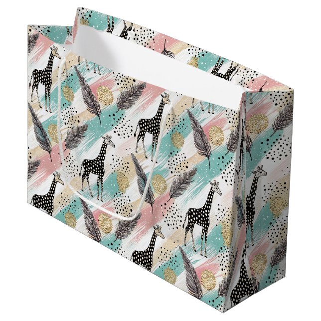 Whimsical Giraffe Polka Dot Pattern – Pastel Large Gift Bag (Front Angled)