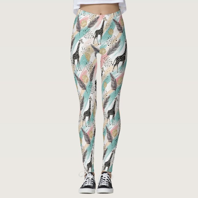 Whimsical Giraffe Polka Dot Pattern – Pastel Leggings (Front)