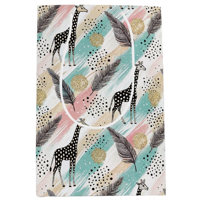 Whimsical Giraffe Polka Dot Pattern – Pastel Medium Gift Bag (Front)