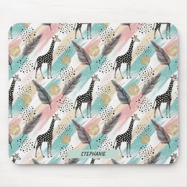 Whimsical Giraffe Polka Dot Pattern – Pastel Mouse Pad (Front)