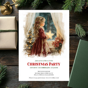 Whimsical girl awaits Santa editable holiday Invitation
