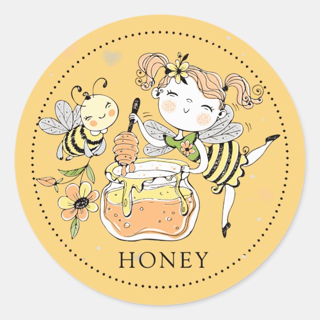 Whimsical Girl bee honey Jar Label (Front)