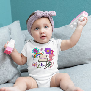 Whimsical girl book dog rainbow mushrooms floral Baby Bodysuit