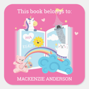 Whimsical Girl Bookplate Square Sticker