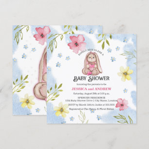 Whimsical Girl Bunny Baby Shower Invitation