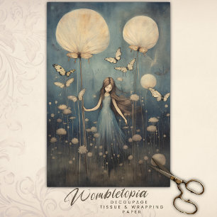 Whimsical Girl Dandelion and Butterfly Decoupage Tissue Paper