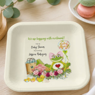 Whimsical Girl Frog Baby Shower Personalized Paper Plate