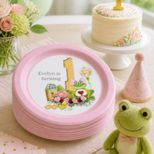 Whimsical Girl Frog   Personalized Birthday Paper Plate
