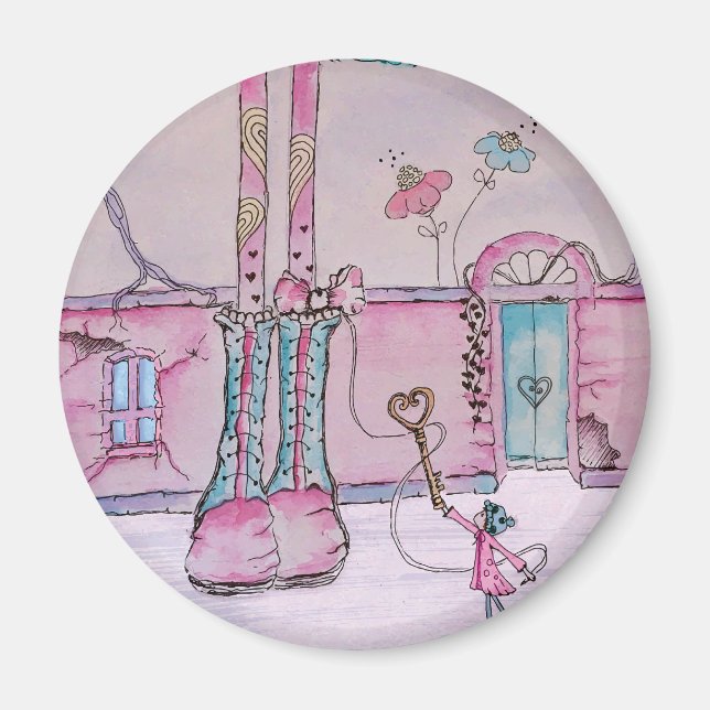 Whimsical Girl Illustration Round Magnet (Front)