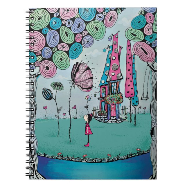 Whimsical Girl Illustration Spiral Notebook (Front)