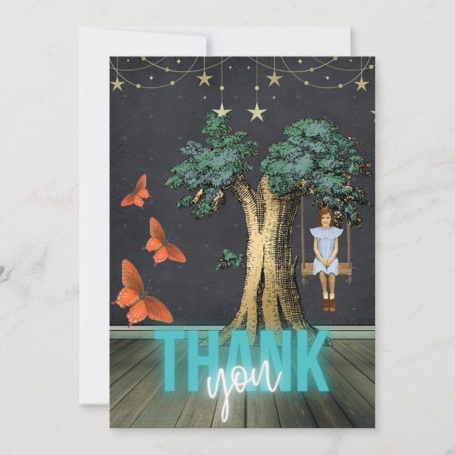 Whimsical Girl in Swing Surreal Carte de remerciem (Devant)
