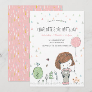 Whimsical Girl Kids Toddlers Birthday Invitation