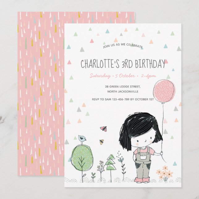 Whimsical Girl Kids Toddlers Birthday Invitation (Front/Back)