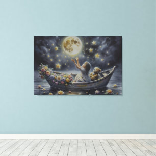 Whimsical Girl Moon Dream Fantasy Scene Canvas Print