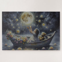 Whimsical Girl Moon Dream Fantasy Scene