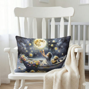 Whimsical Girl Moon Dream Fantasy Scene Lumbar Pillow