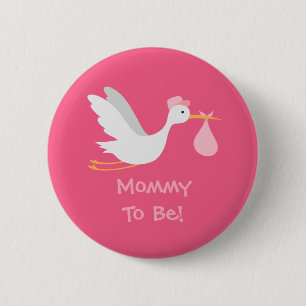 Whimsical Girl Stork Baby Shower 2 Inch Round Button