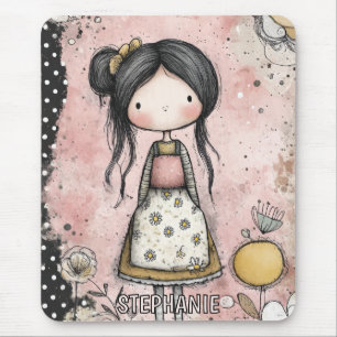 Whimsical Girl Watercolor with Floral Accents (8) Mouse Pad