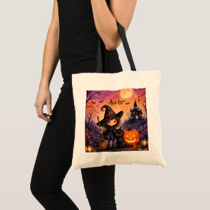 Whimsical Girl Witch Halloween Birthday Party  Tote Bag