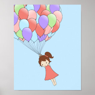 Whimsical Girl with Balloons Poster