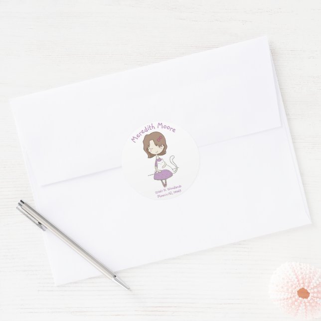 Whimsical Girl With Cat Return Address Seal (Envelope)