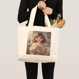 Whimsical Girl with Coffee Tote Bag