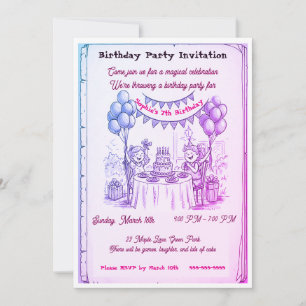 Whimsical Girls Birthday Party Invitation   Hand-D