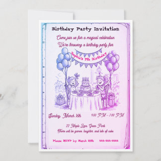 Whimsical Girls Birthday Party Invitation | Hand-D