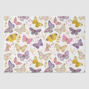 Whimsical Girly Faux Glitter Butterflies Golden Tissue Paper