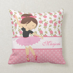 Whimsical Girly Floral Pink Ballerina Personalized Throw Pillow