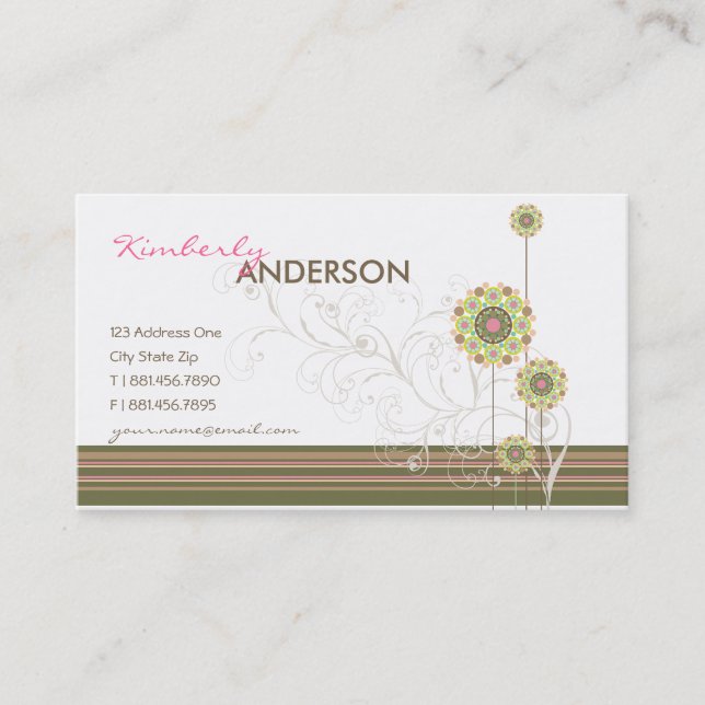 Whimsical Girly Flower Dots Swirls Profile Card (Front)