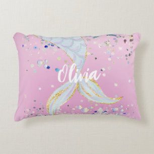 Whimsical Glitter Mermaid Beachy Under the Sea  Accent Pillow