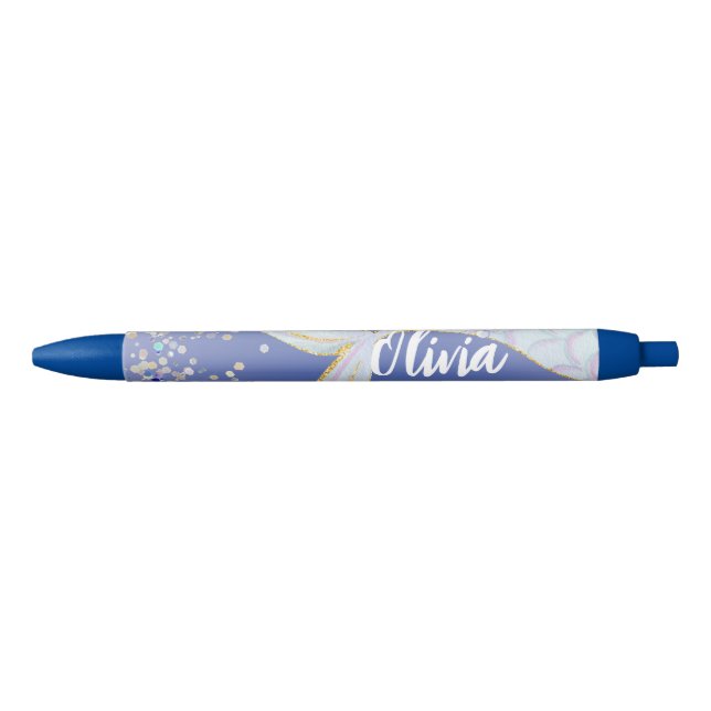 Whimsical Glitter Mermaid Beachy Under the Sea  Blue Ink Pen (Front)