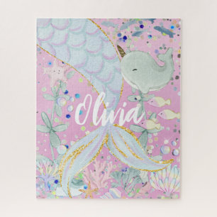 Whimsical Glitter Mermaid Beachy Under the Sea  Jigsaw Puzzle