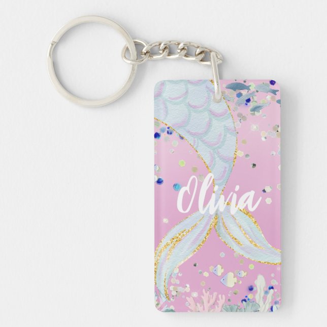 Whimsical Glitter Mermaid Beachy Under the Sea  Keychain (Front)