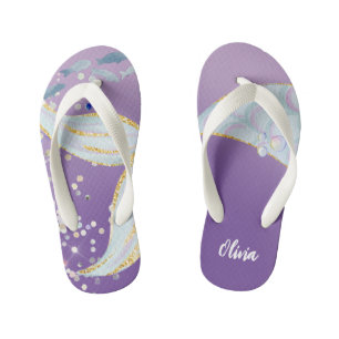 Whimsical Glitter Mermaid Beachy Under the Sea Kid's Flip Flops