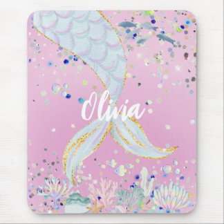 Whimsical Glitter Mermaid Beachy Under the Sea Mouse Pad