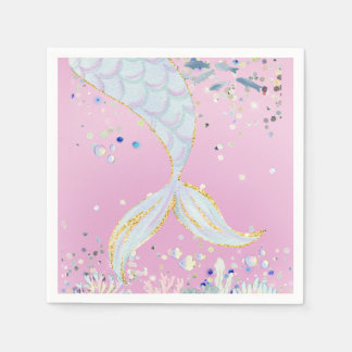 Whimsical Glitter Mermaid Beachy Under the Sea  Napkin