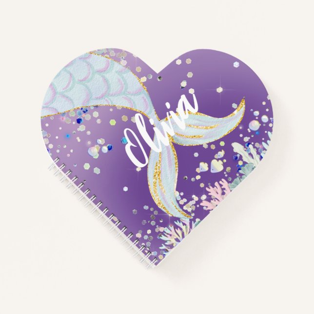 Whimsical Glitter Mermaid Beachy Under the Sea  Notebook (Front)