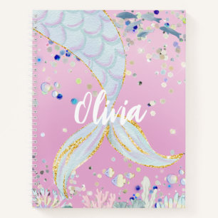 Whimsical Glitter Mermaid Beachy Under the Sea Notebook