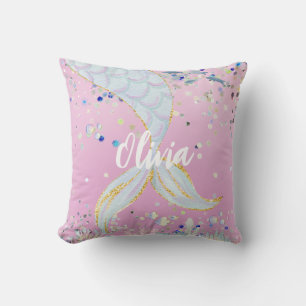 Whimsical Glitter Mermaid Beachy Under the Sea  Throw Pillow