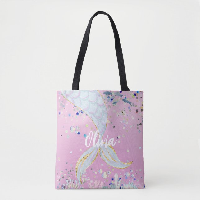 Whimsical Glitter Mermaid Beachy Under the Sea  Tote Bag (Front)