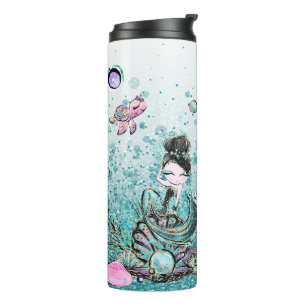*~* Whimsical Glitter Mermaid Sea Turtle Shells Thermal Tumbler