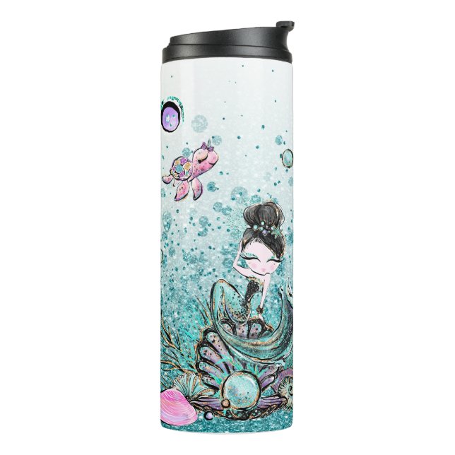 *~* Whimsical Glitter Mermaid Sea Turtle Shells Thermal Tumbler (Rotated Left)