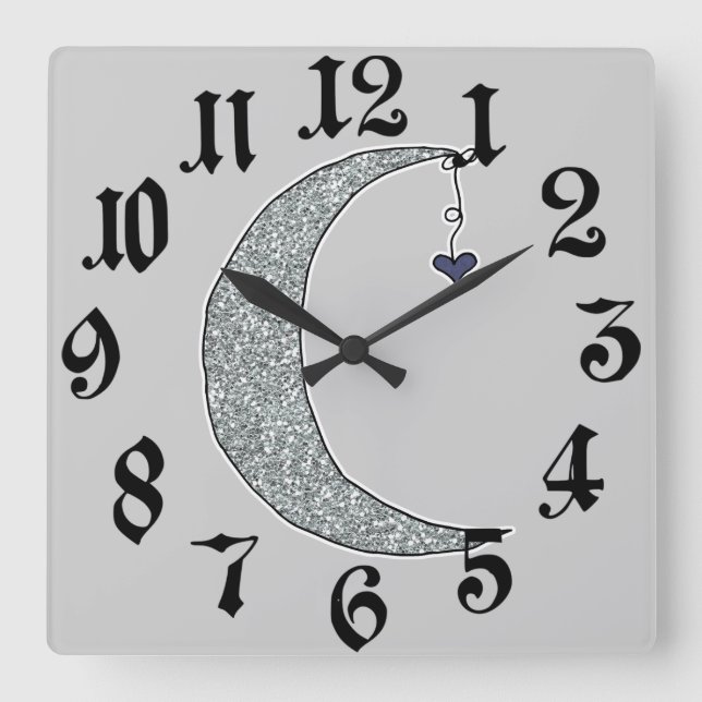 Whimsical Glitter Moon Wall Clock (Front)