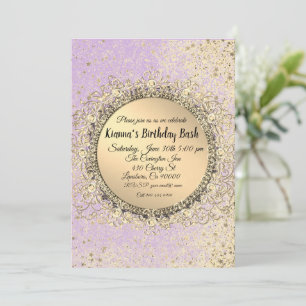 Whimsical Glittery Stars Lavender Birthday
