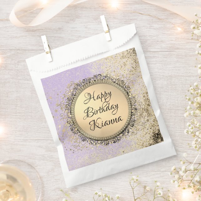 Whimsical Glittery Stars on  Lavender Personalized Favour Bag (Clipped)