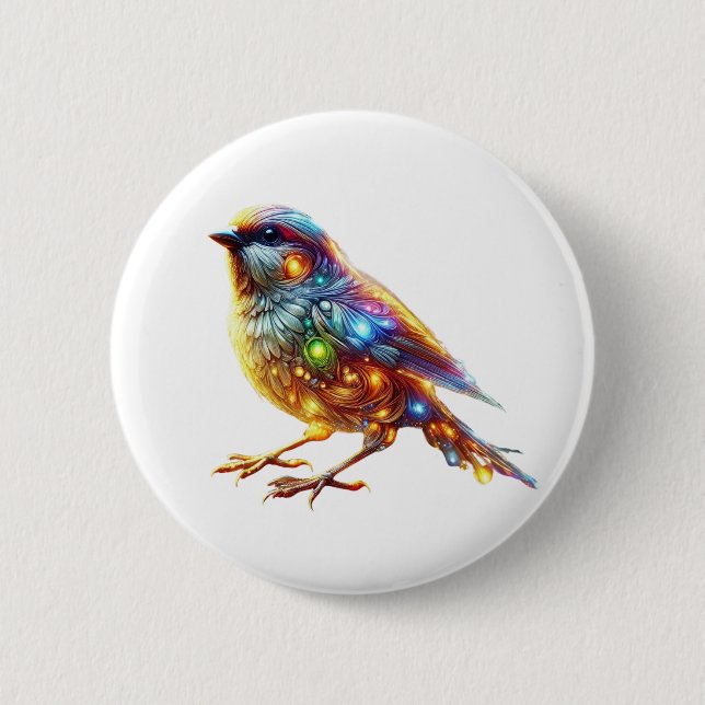 Whimsical Glowing Sparrow 2 Inch Round Button (Front)
