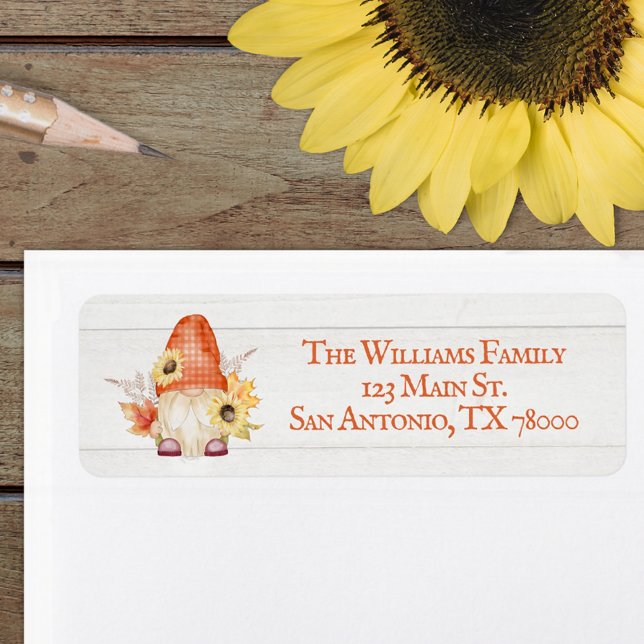 Whimsical Gnome Automne Adresse de retour (Fall gnome return address label sticker)